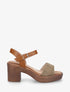 Sandales bi-matière à talon carré - Kaki - 1