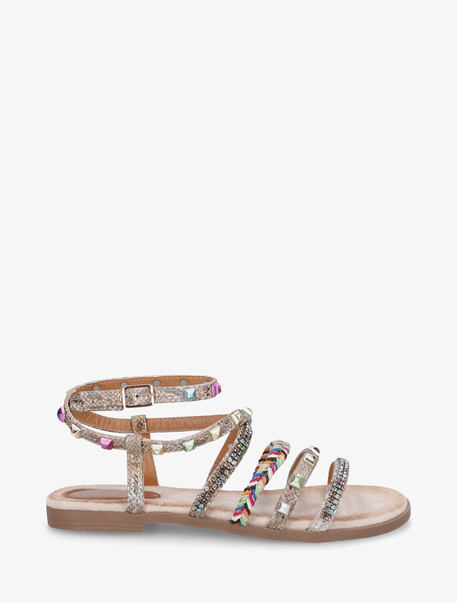 Nu-pieds à empiècement strass multicolore - Beige - 1