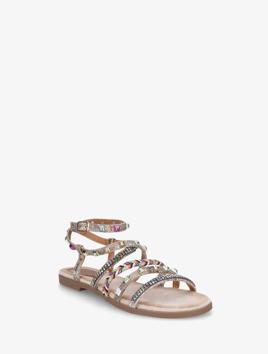Nu-pieds à empiècement strass multicolore - Beige - 2