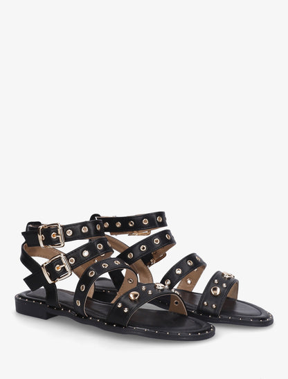 Nu-pieds à brides à oeillets - Noir - 4