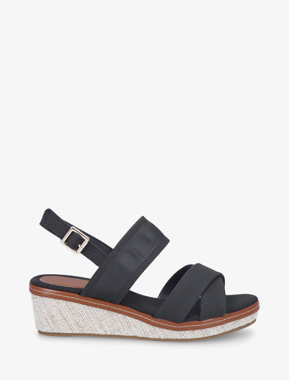 Sandales compensées à brides croisées - Noir - 1