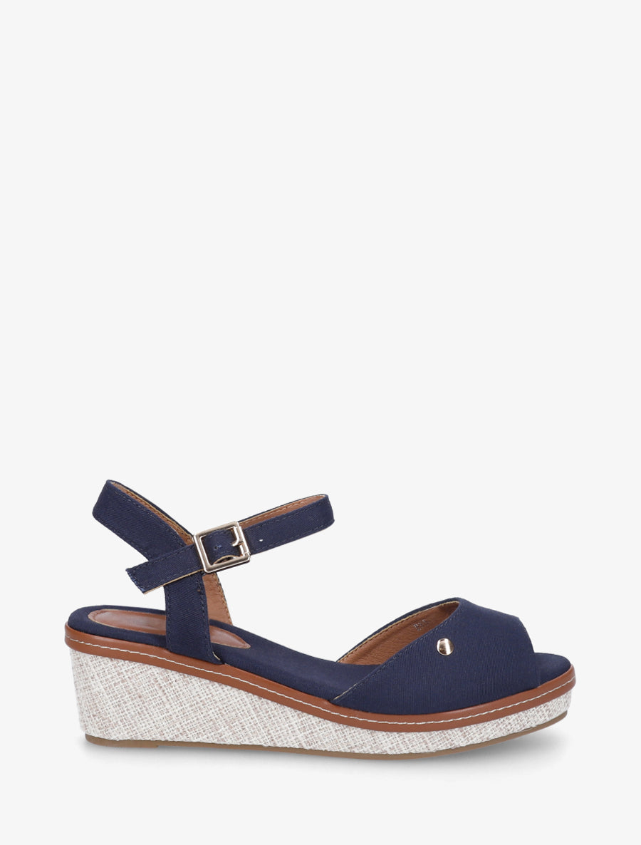 Sandales compensées en tissu - Marine - 1