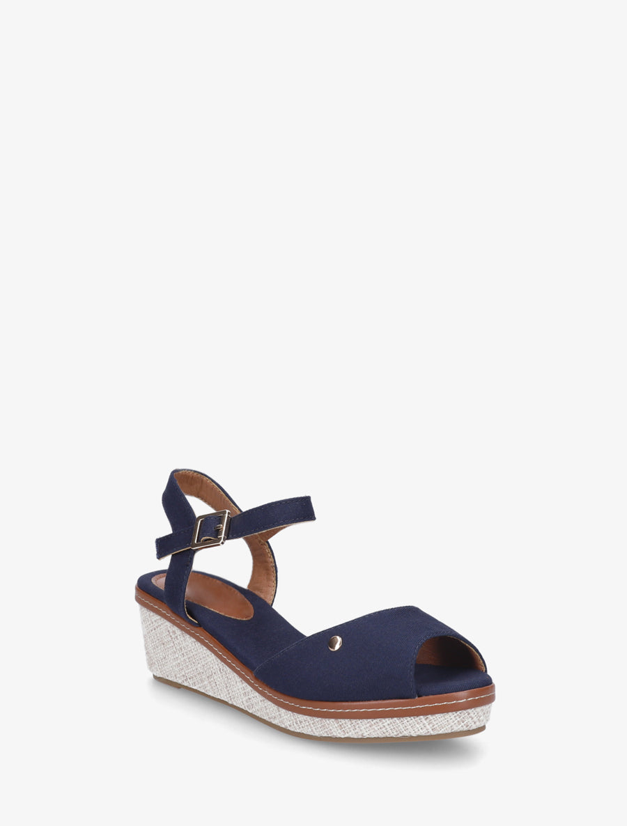 Sandales compensées en tissu - Marine - 2