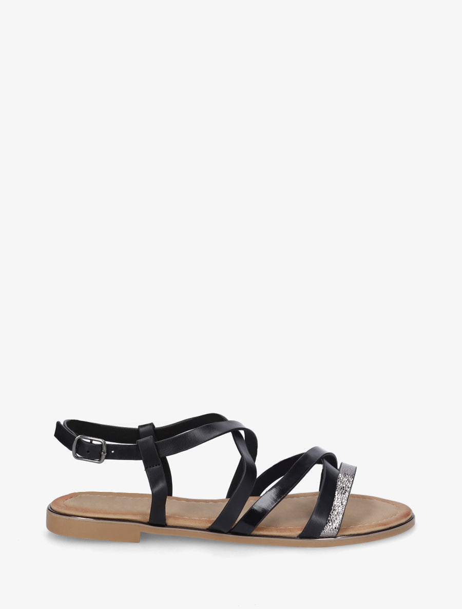 Nu-pieds en simili à brides croisées - Noir - 1