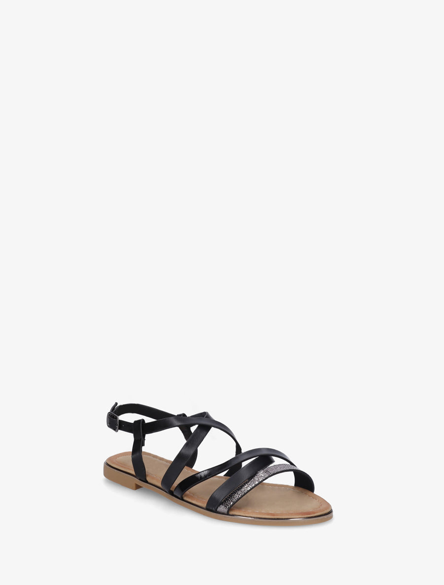 Nu-pieds en simili à brides croisées - Noir - 2