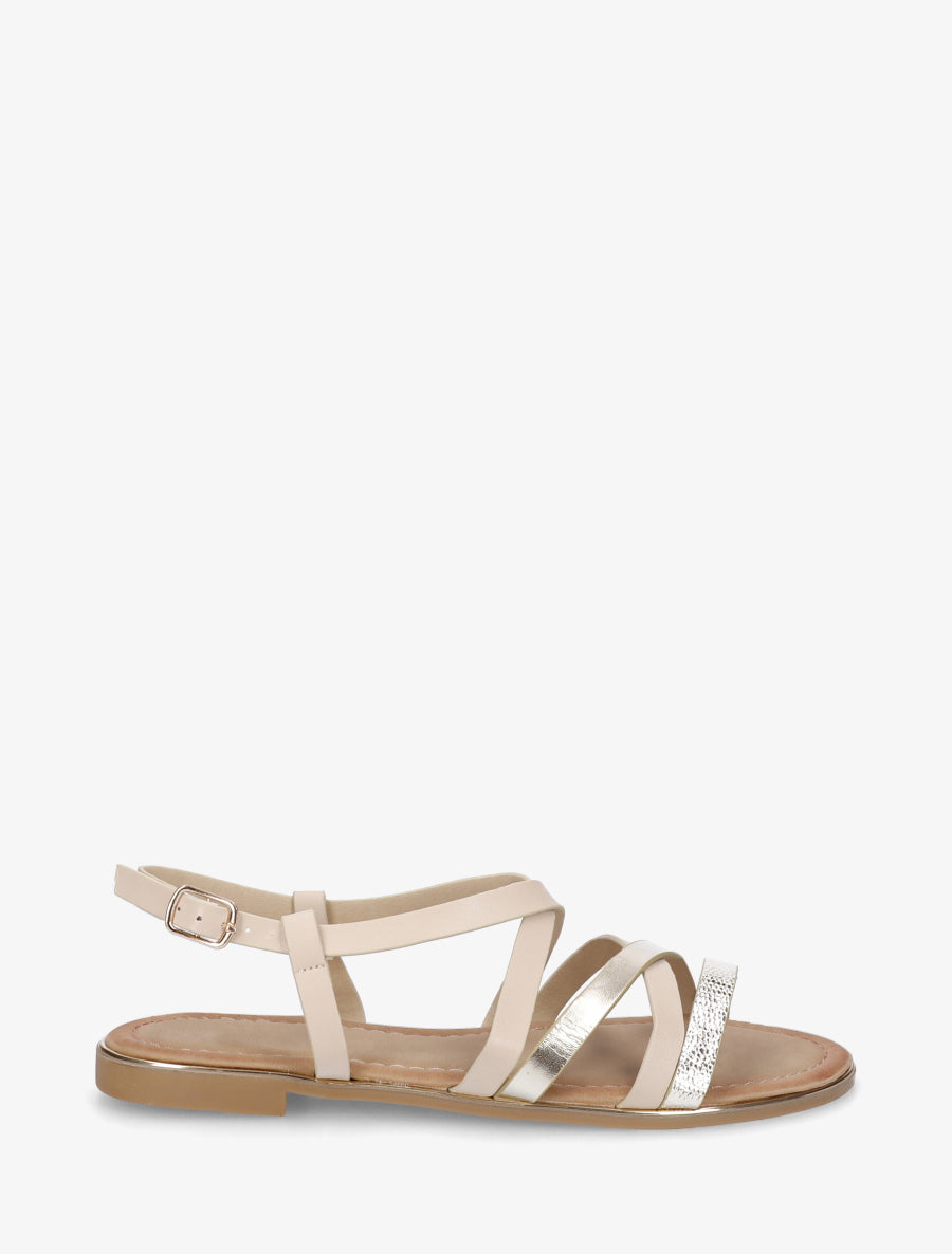 Nu-pieds en simili à brides croisées - Beige - 1