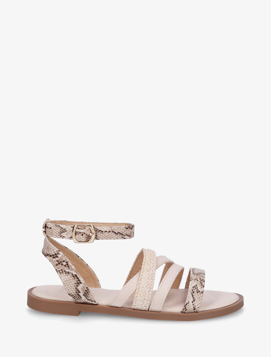 Nu-pieds à brides imprimé python - Beige - 1