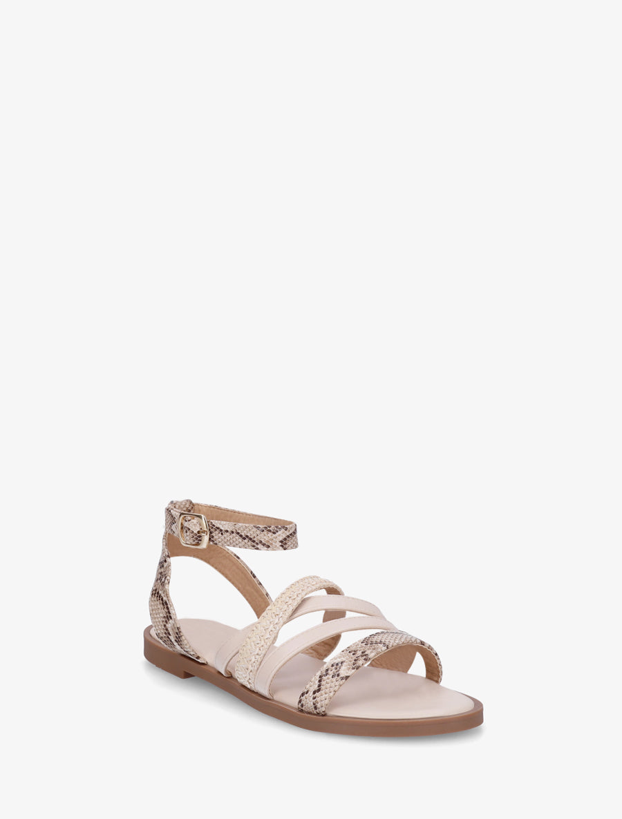 Nu-pieds à brides imprimé python - Beige - 2