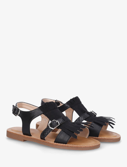 Nu-pieds frangés à double boucles - Noir - 4