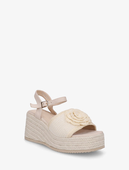 Sandales compensées à fleur - Beige - 2
