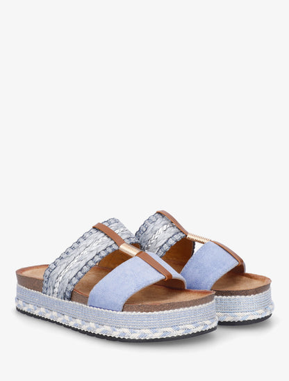 Mules fantaisies en raphia et suédine - Bleu pâle - 4