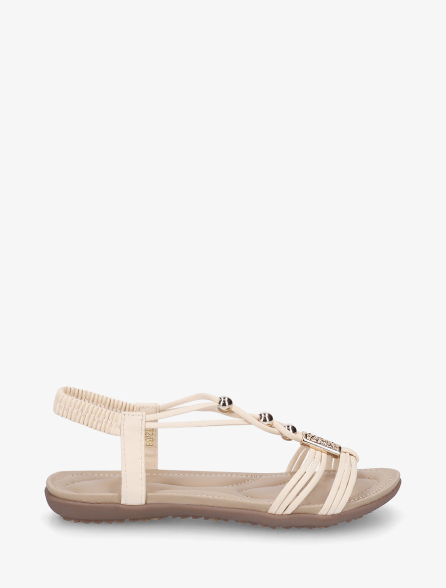 Sandales élastiquées et empiècement métal - Beige - 1