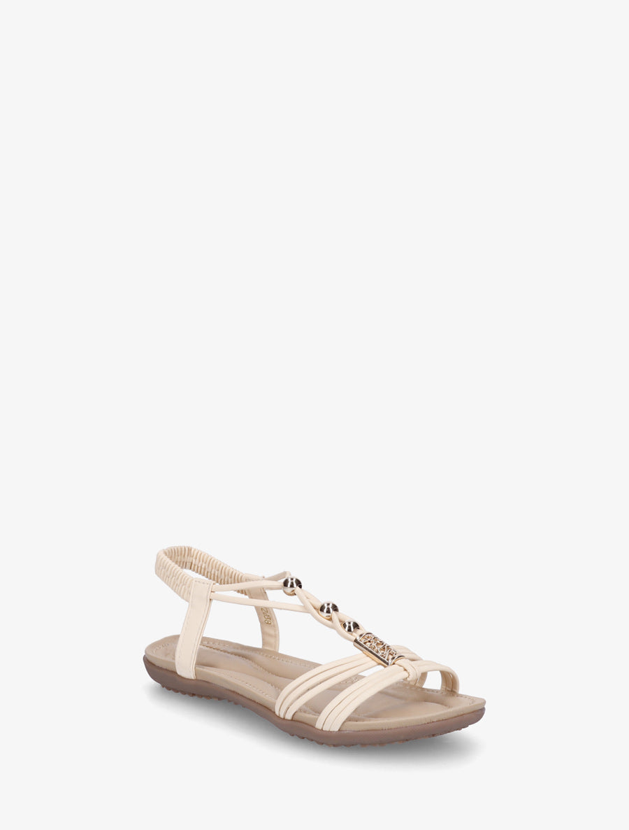 Sandales élastiquées et empiècement métal - Beige - 2