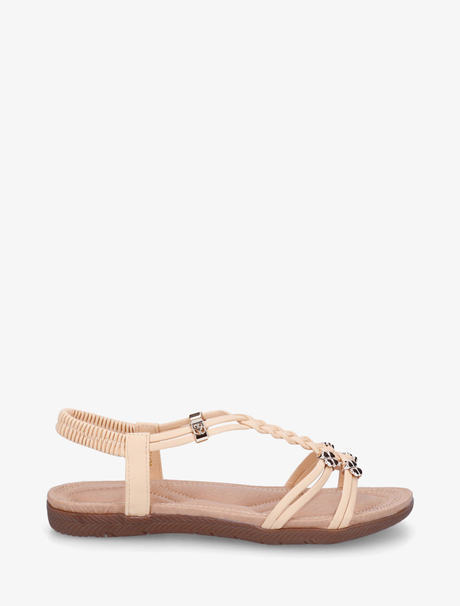 Sandales confort à empiècement bijoux - Beige - 1