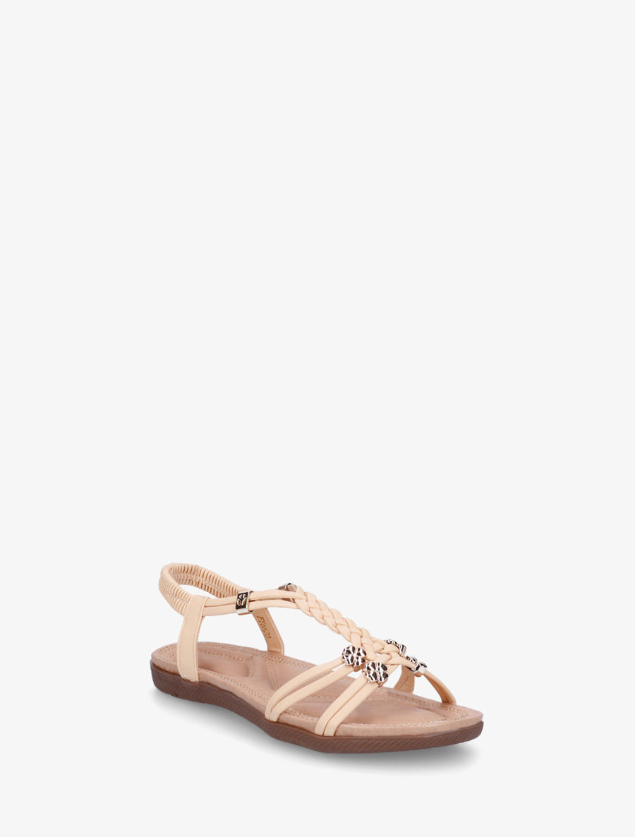Sandales confort à empiècement bijoux - Beige - 2