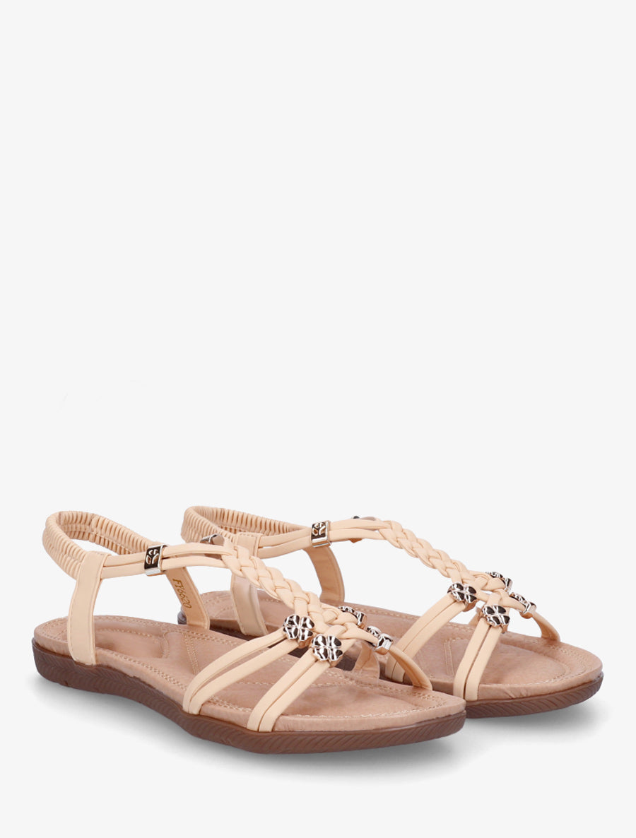 Sandales confort à empiècement bijoux - Beige - 4