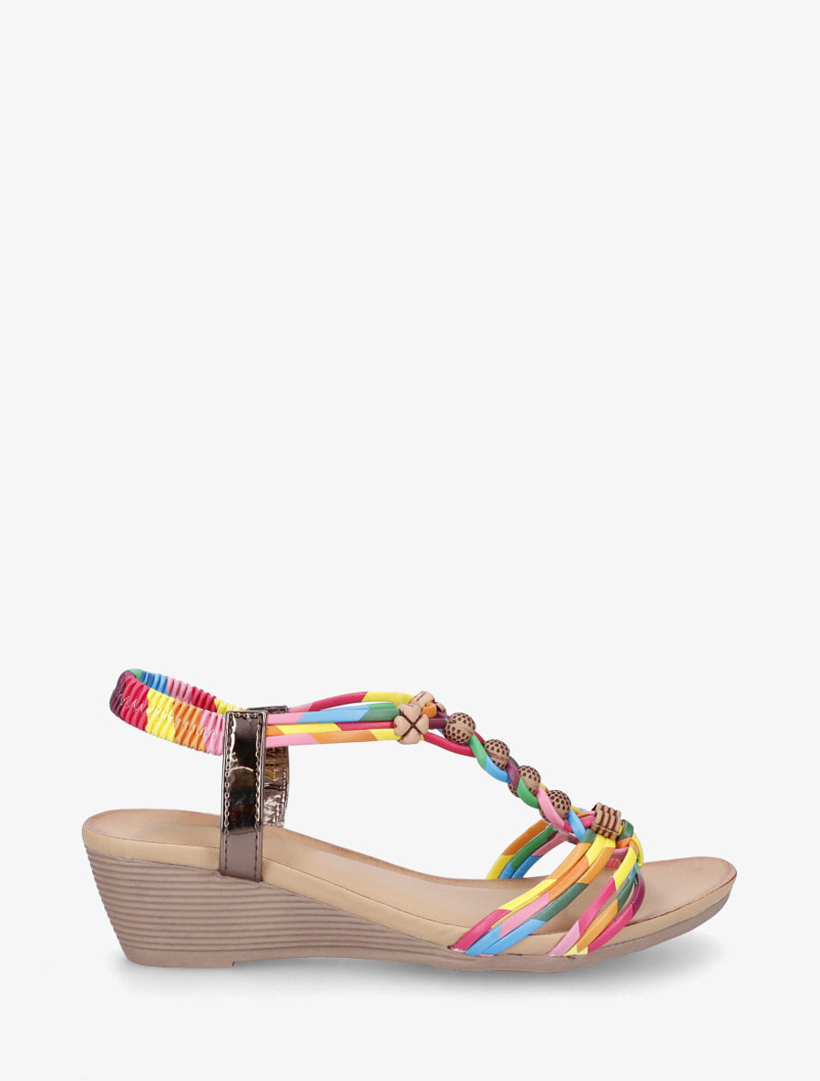 Sandales compensées à perles rondes et motif trèfle - Rose - 1
