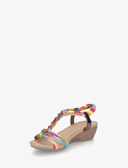 Sandales compensées à perles rondes et motif trèfle - Rose - 3