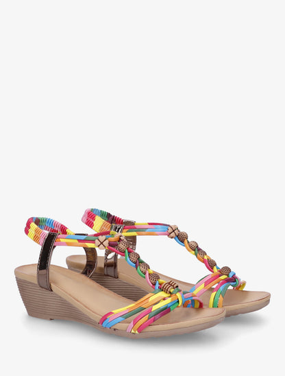 Sandales compensées à perles rondes et motif trèfle - Rose - 4