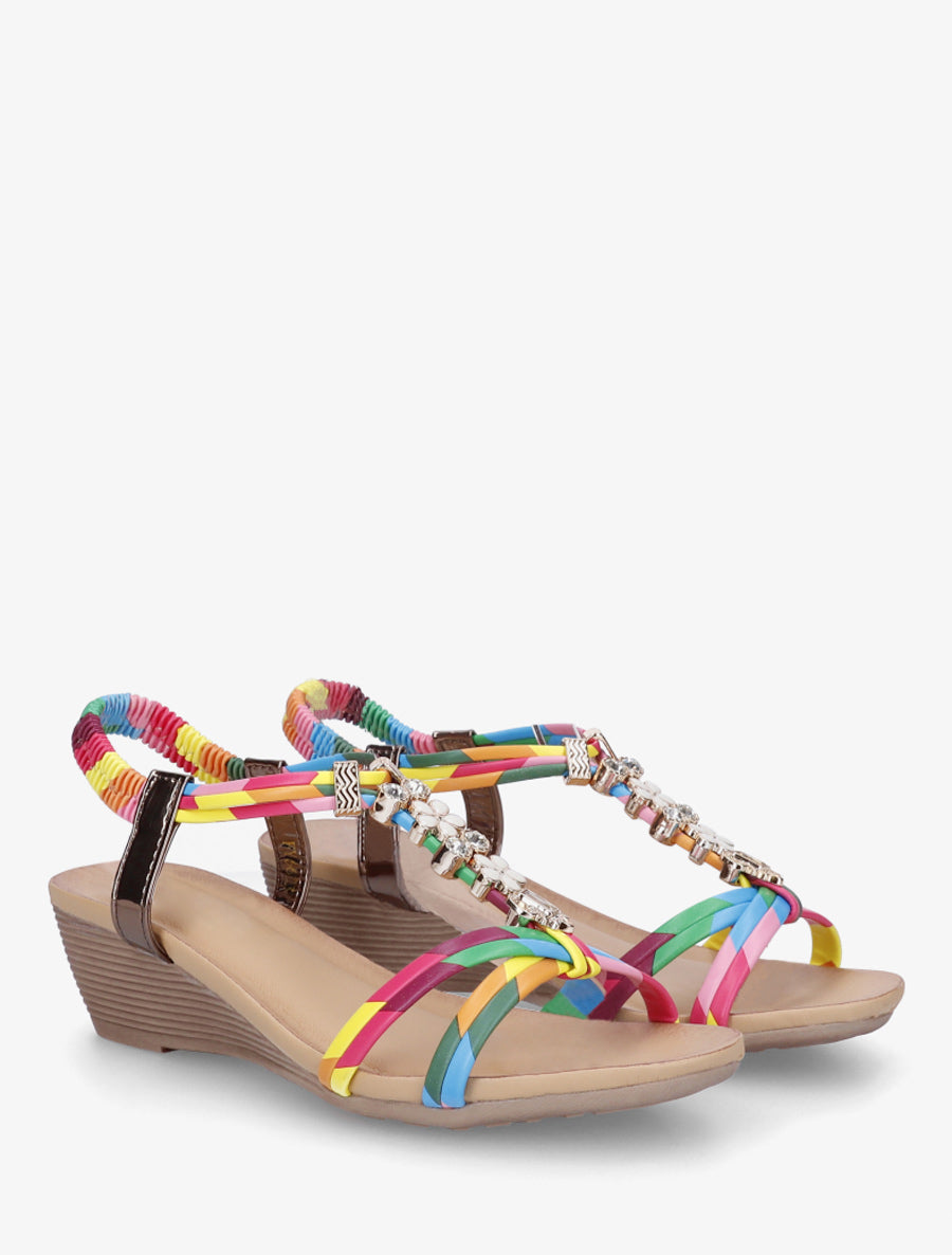 Sandales compensées à empiècement bijoux strassés - Rose - 4