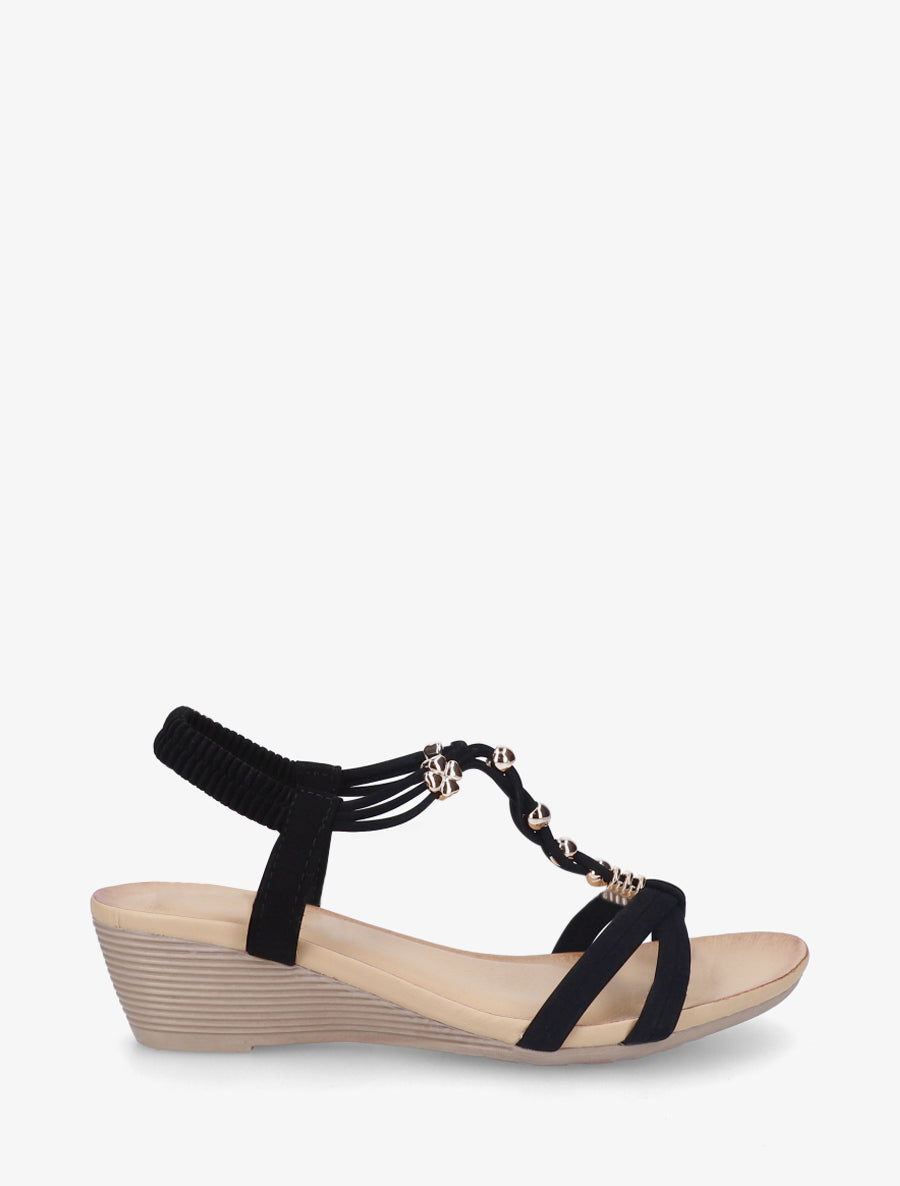 Sandales compensées à perles et bijoux - Noir - 1