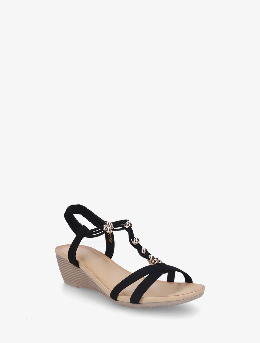 Sandales compensées à perles et bijoux - Noir - 2