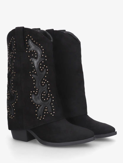 Bottes cloutées style santiag en suédine - Noir - 4