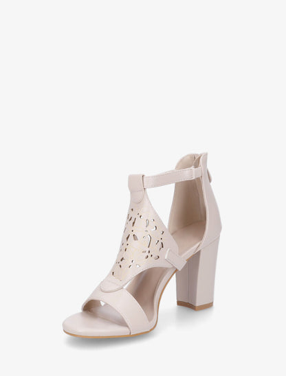 Sandales en simili à bride ajourée motif fleuri - Beige - 3