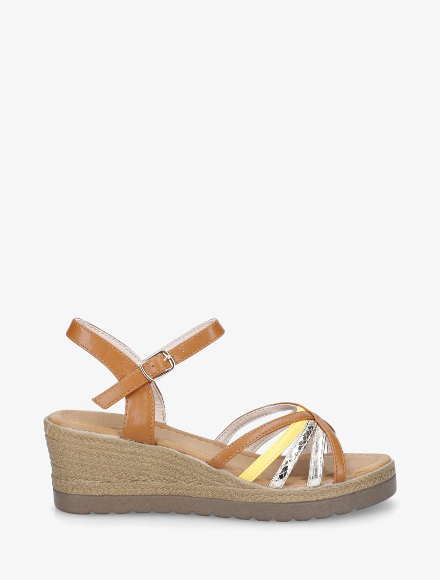 Sandales compensées brides croisées - Camel - 5