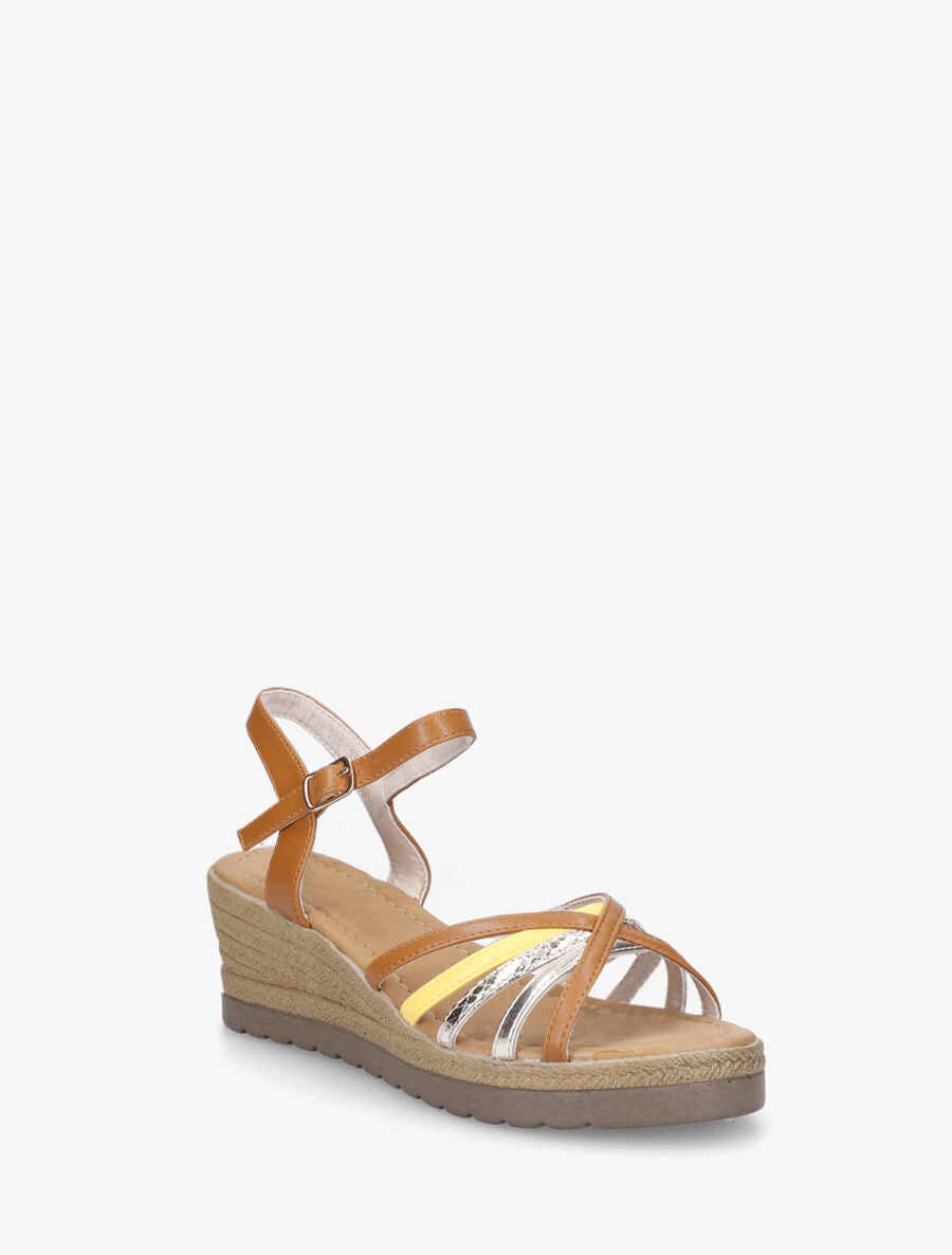Sandales compensées brides croisées - Camel - 2