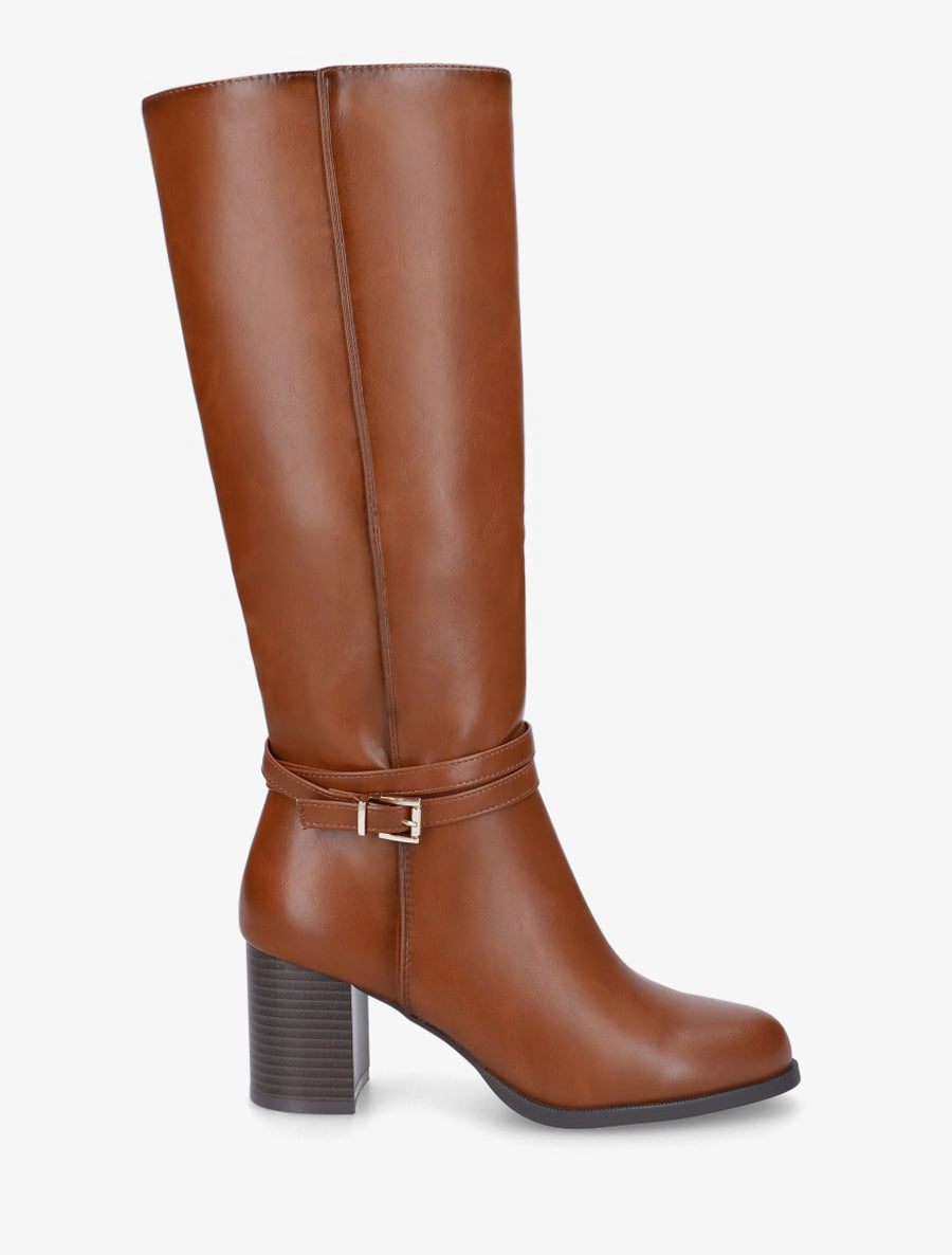 Bottes classqiues à talon en simili - Camel - 1