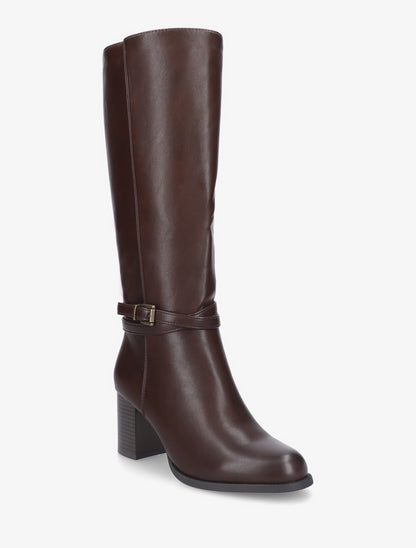 Bottes classqiues à talon en simili - Marron - 2