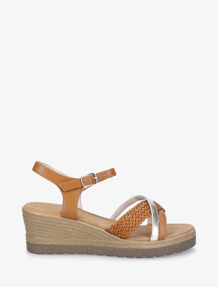 Sandales compensées brides tressées - Camel - 1