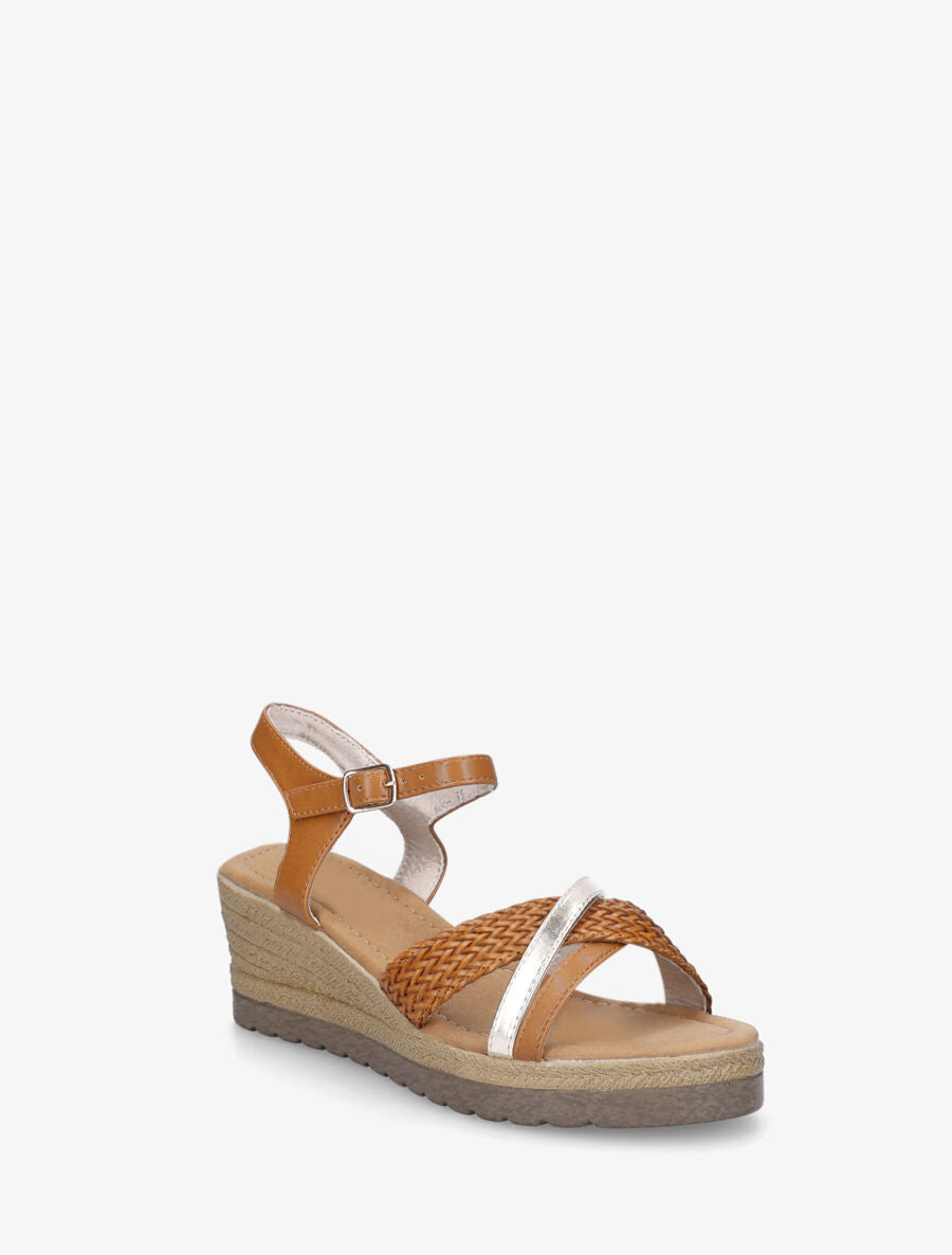 Sandales compensées brides tressées - Camel - 2