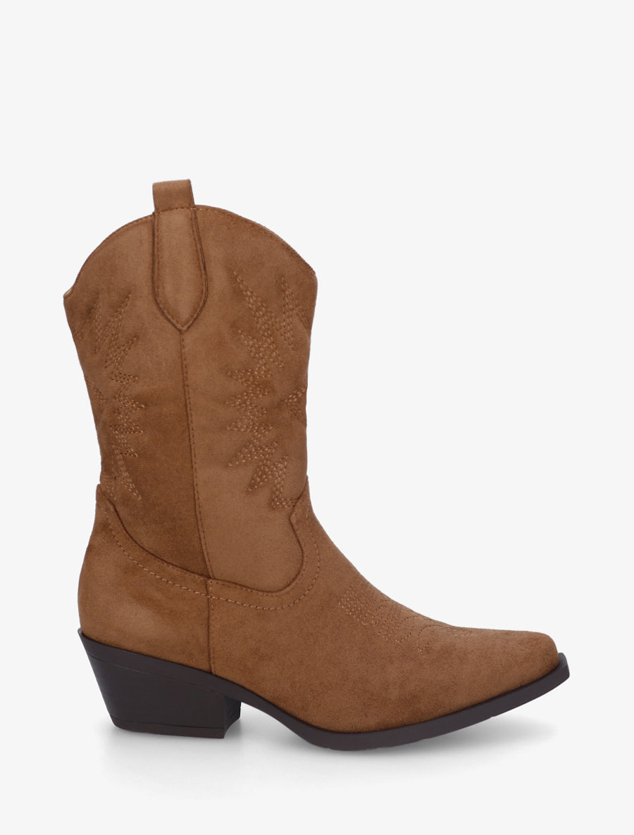 Bottines style santiags en suédine - Camel - 1