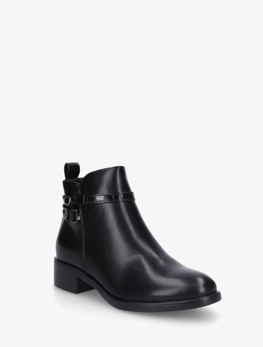 Bottines en simili à lannière imprimé croco - Noir - 2