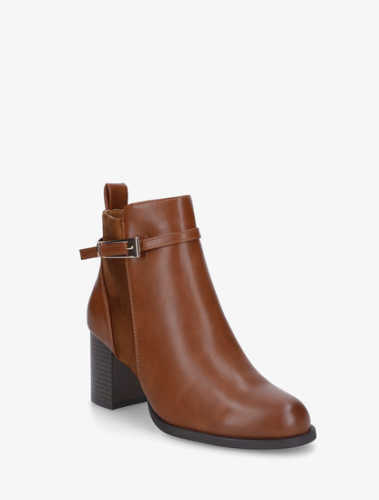 Bottines bi-matière à talon - Camel - 2