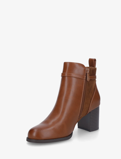 Bottines bi-matière à talon - Camel - 3