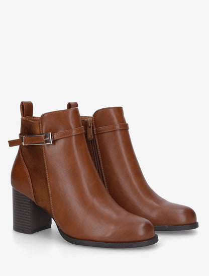 Bottines bi-matière à talon - Camel - 4