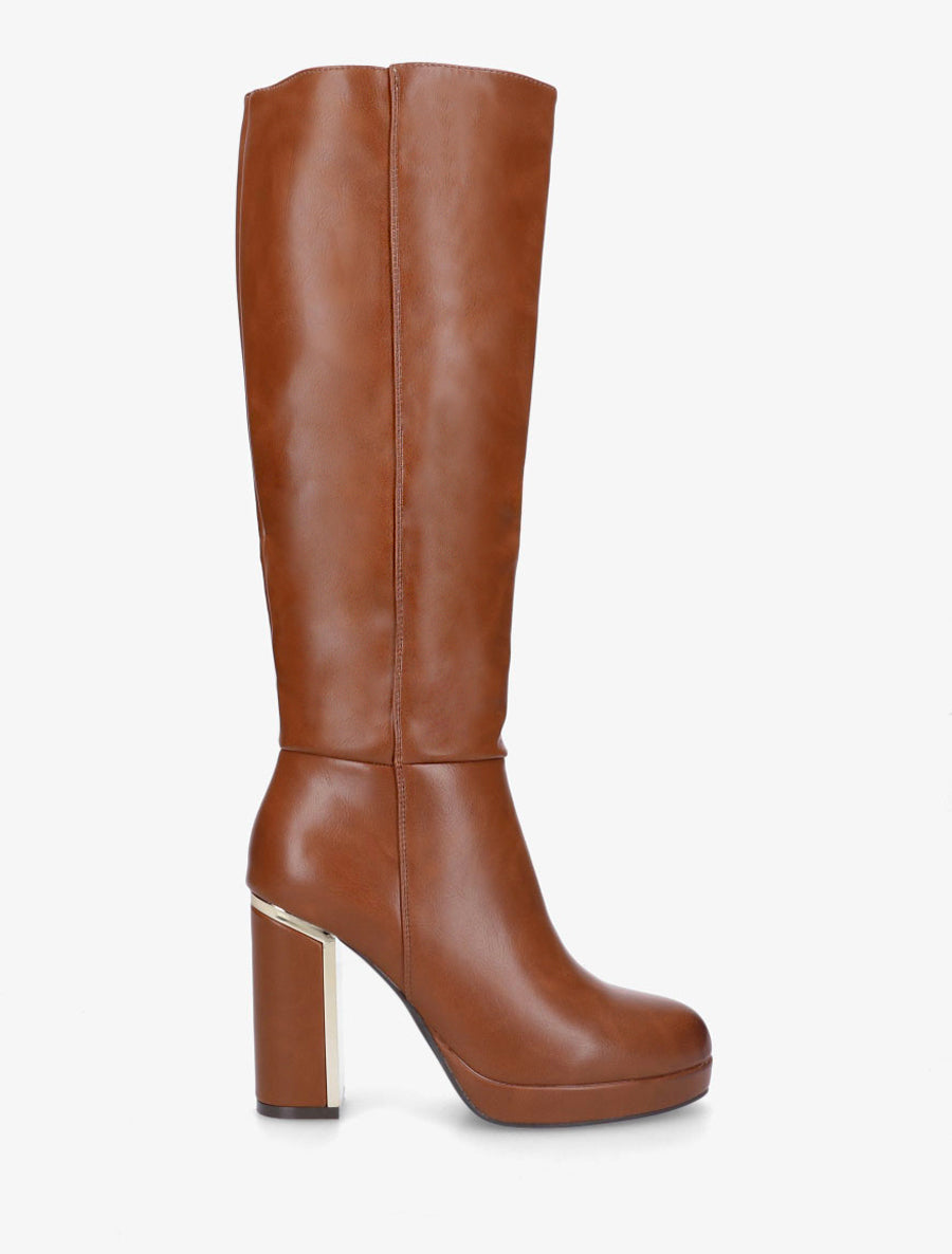 Bottes simili à talon métallique - Camel - 1