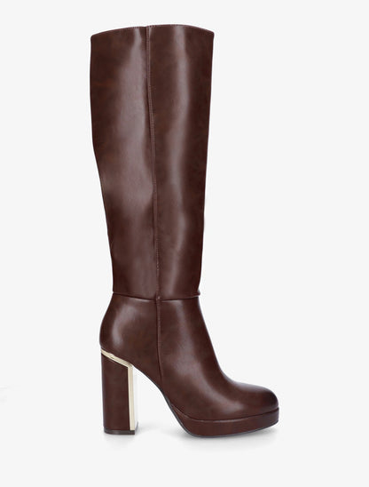 Bottes simili à talon métallique - Marron - 1