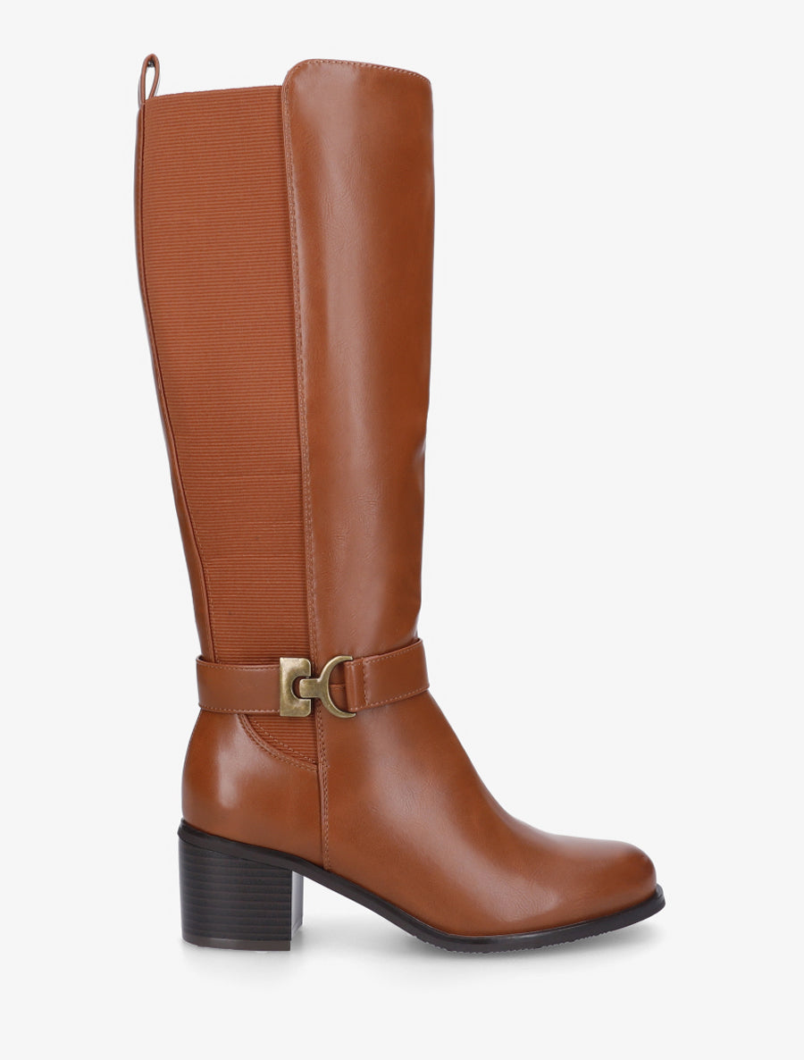 Bottes cavalière élastiquées à boucle - Camel - 1