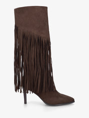 Bottes frangées en suédine - Marron - 1