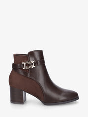 Bottines bi-matière à boucle métallique fantaisie - Marron - 1