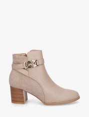 Bottines bi-matière à boucle métallique fantaisie - Beige - 1