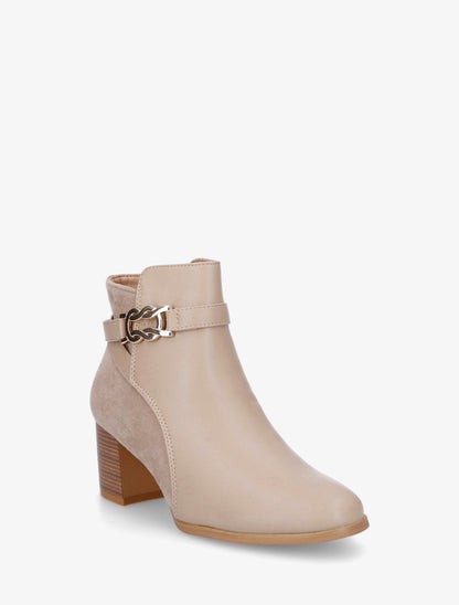 Bottines bi-matière à boucle métallique fantaisie - Beige - 2