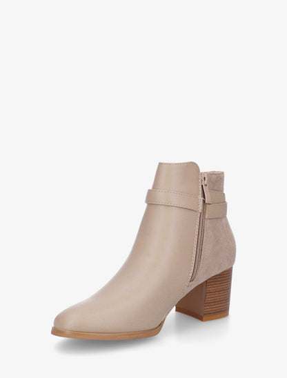 Bottines bi-matière à boucle métallique fantaisie - Beige - 3
