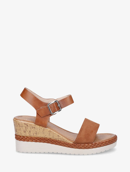 Sandales compensées bi-matière - Camel - 5