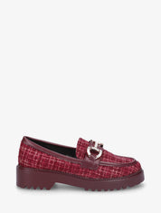 Mocassins en tweed à boucle strassée - Bordeaux - 1