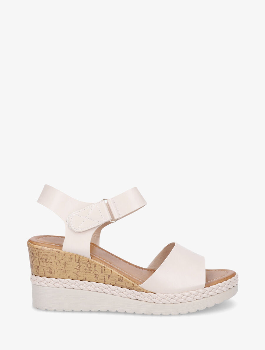 Sandales à semelle compensée effet bois - Beige - 1